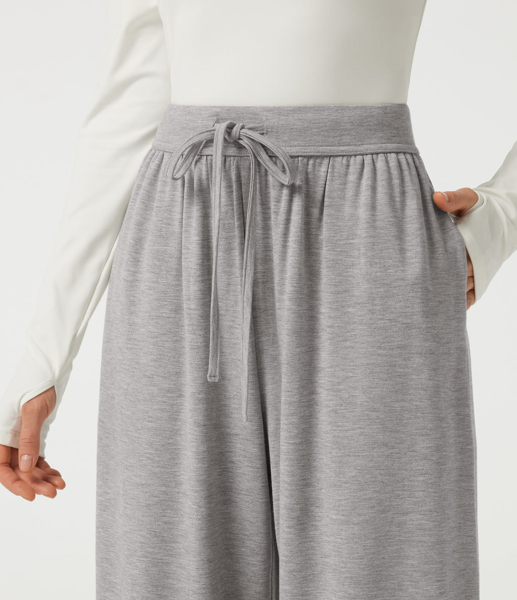 Mid Rise Drawstring Barrel Leg Casual Trousers with Pockets — Fog Gray — view 4