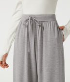 Mid Rise Drawstring Barrel Leg Casual Trousers with Pockets — Fog Gray — view 4