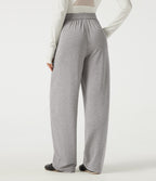 Mid Rise Drawstring Barrel Leg Casual Trousers with Pockets — Fog Gray — view 2