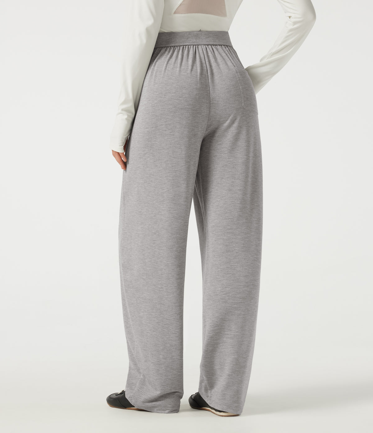 Mid Rise Drawstring Barrel Leg Casual Trousers with Pockets — Fog Gray — view 2