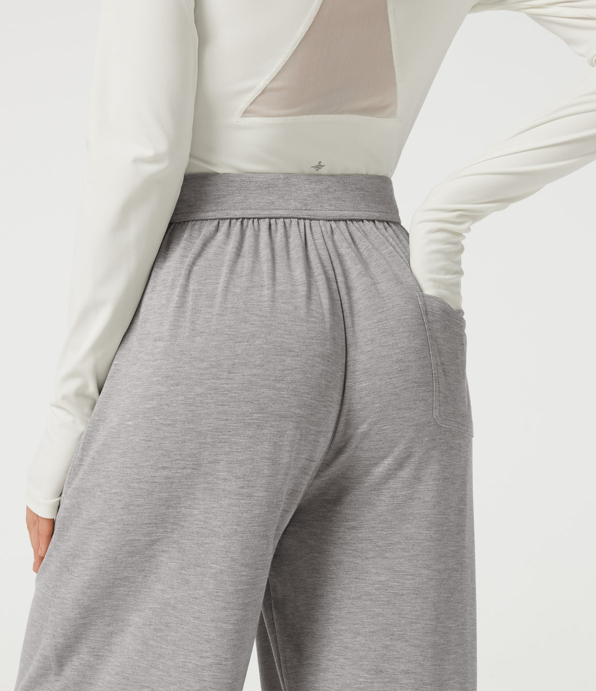 Mid Rise Drawstring Barrel Leg Casual Trousers with Pockets — Fog Gray — view 5