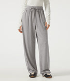 Mid Rise Drawstring Barrel Leg Casual Trousers with Pockets — Fog Gray — view 1