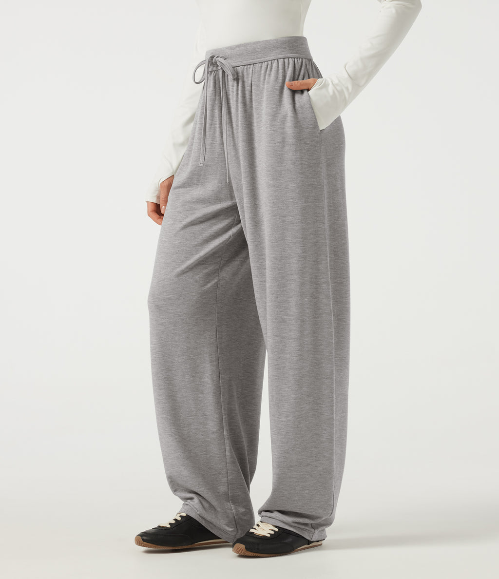 Mid Rise Drawstring Barrel Leg Casual Trousers with Pockets — Fog Gray — view 3