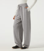 Mid Rise Drawstring Barrel Leg Casual Trousers with Pockets — Fog Gray — view 3