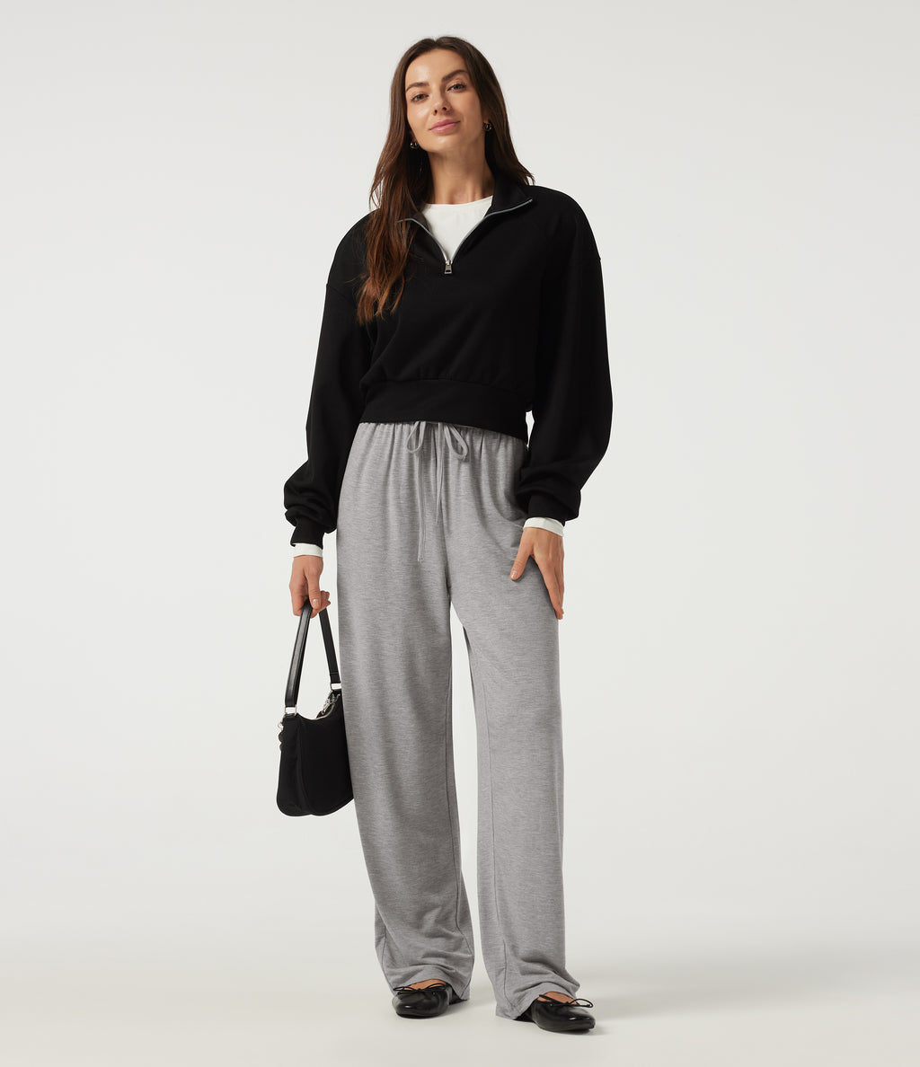 Mid Rise Drawstring Barrel Leg Casual Trousers with Pockets — Fog Gray — view 7