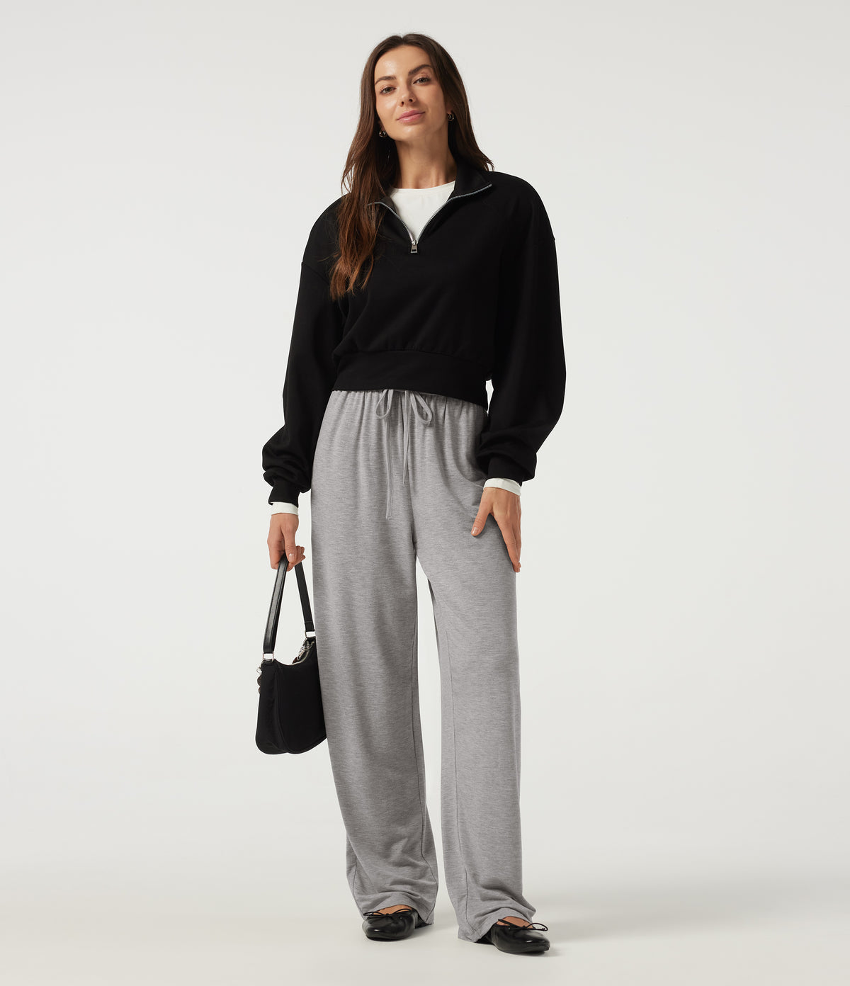 Mid Rise Drawstring Barrel Leg Casual Trousers with Pockets — Fog Gray — view 7