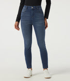 High Waisted Casual Cotton Jeans with Pockets — Estate Blue Denim — view 3