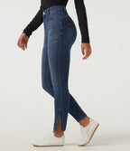 High Waisted Casual Cotton Jeans with Pockets — Estate Blue Denim — view 4