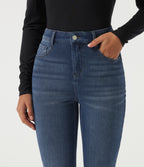 High Waisted Casual Cotton Jeans with Pockets — Estate Blue Denim — view 5