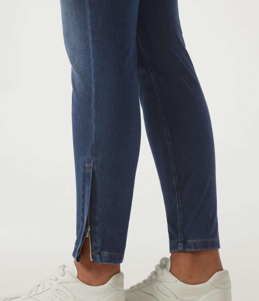 High Waisted Casual Cotton Jeans with Pockets — Estate Blue Denim — view 7