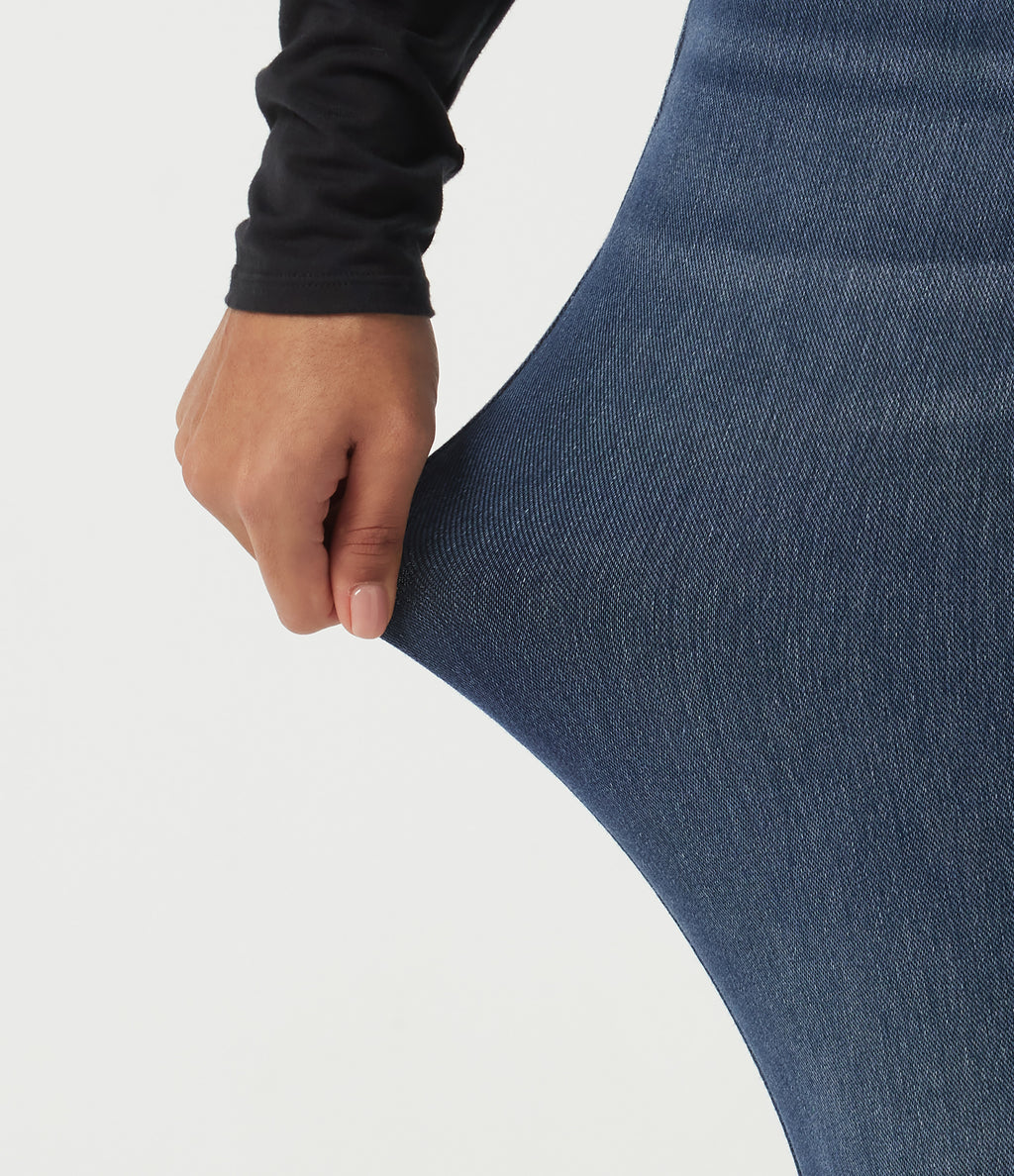 High Waisted Casual Cotton Jeans with Pockets — Estate Blue Denim — view 8