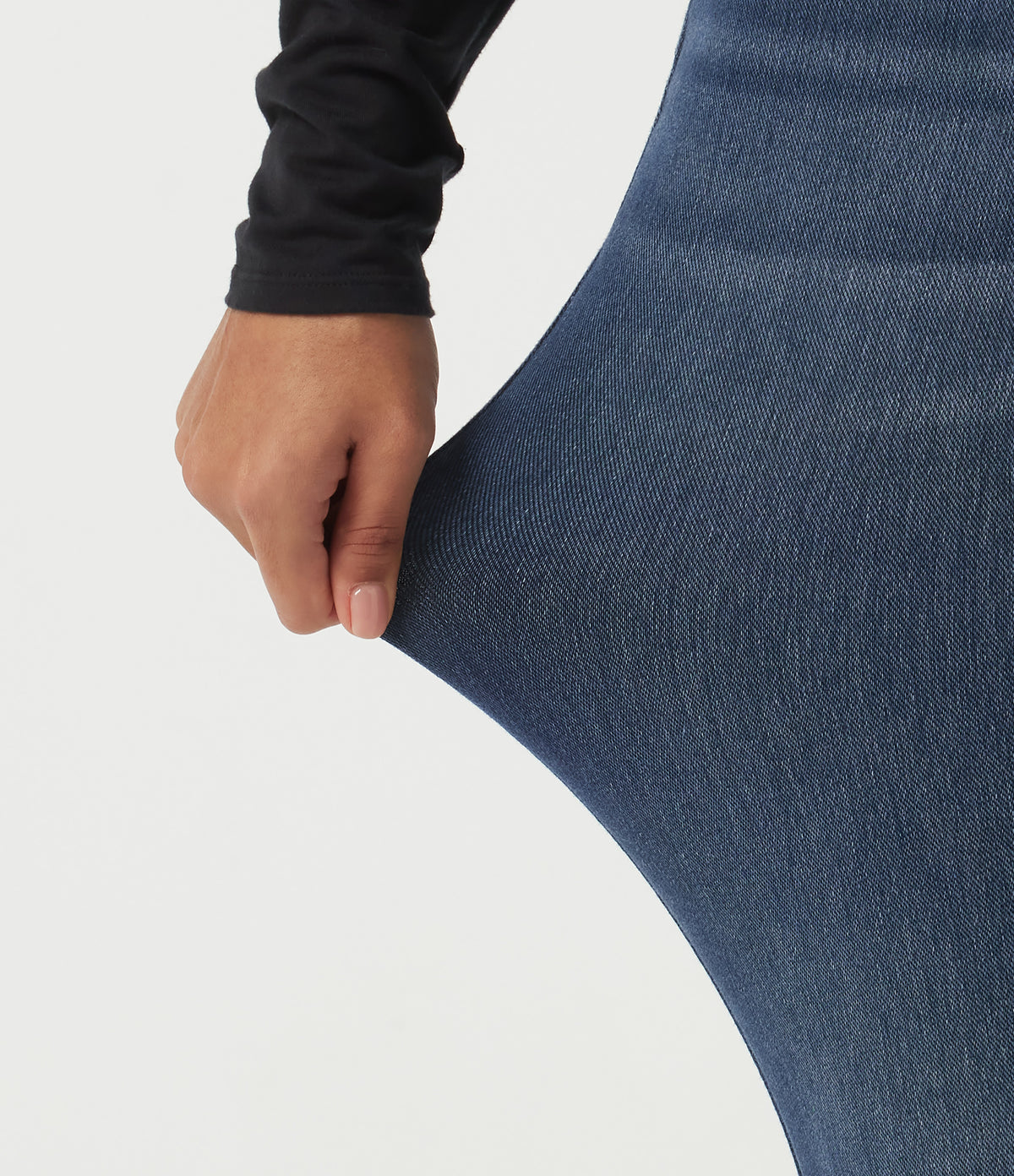 High Waisted Casual Cotton Jeans with Pockets — Estate Blue Denim — view 8