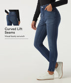 High Waisted Casual Cotton Jeans with Pockets — Estate Blue Denim — view 1