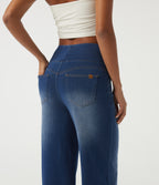 High Waisted Tummy Control Straight Leg Casual Cotton Jeans with Pockets — Tide Blue Denim — view 5
