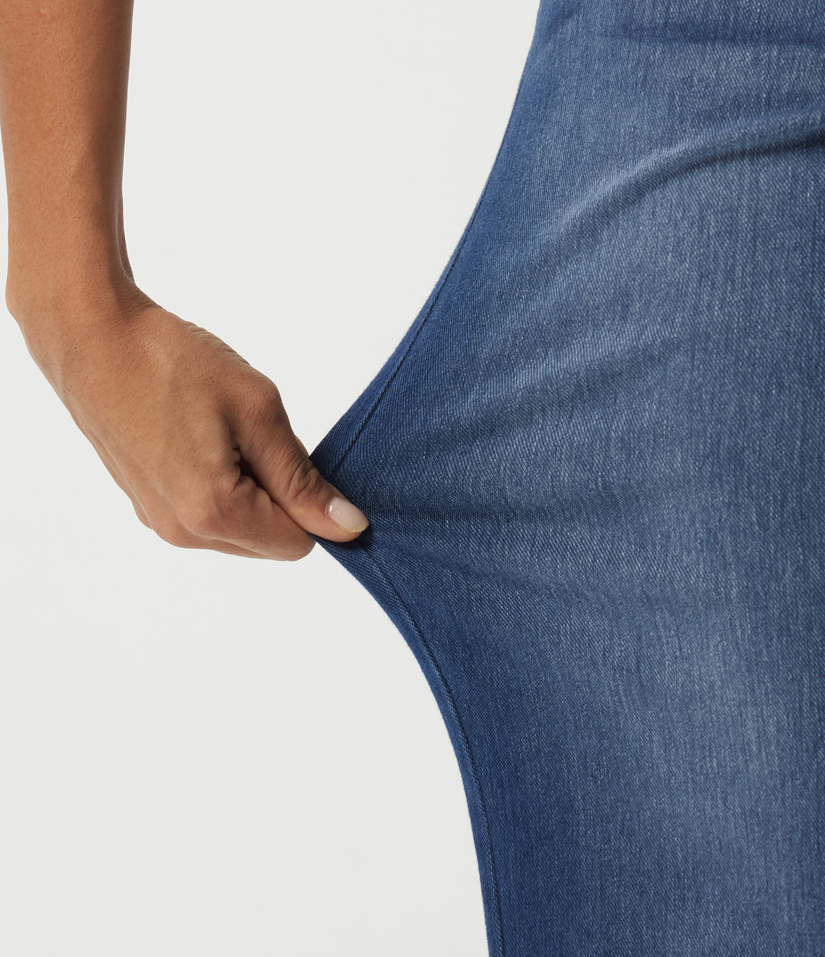 High Waisted Tummy Control Straight Leg Casual Cotton Jeans with Pockets — Tide Blue Denim — view 6