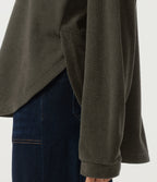 Round Neck Long Sleeve Curved Hem Corduroy Casual Sweatshirt — Black Olive — view 5