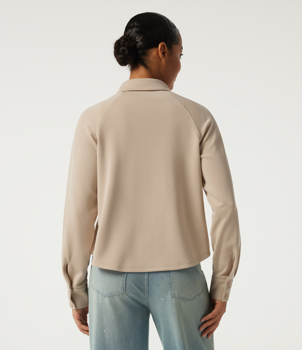 Stand Collar Long Sleeve Casual Jacket with Pockets — Humus — view 2