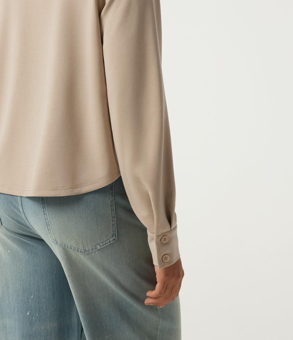 Stand Collar Long Sleeve Casual Jacket with Pockets — Humus — view 7
