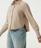 Stand Collar Long Sleeve Casual Jacket with Pockets — Humus — view 8