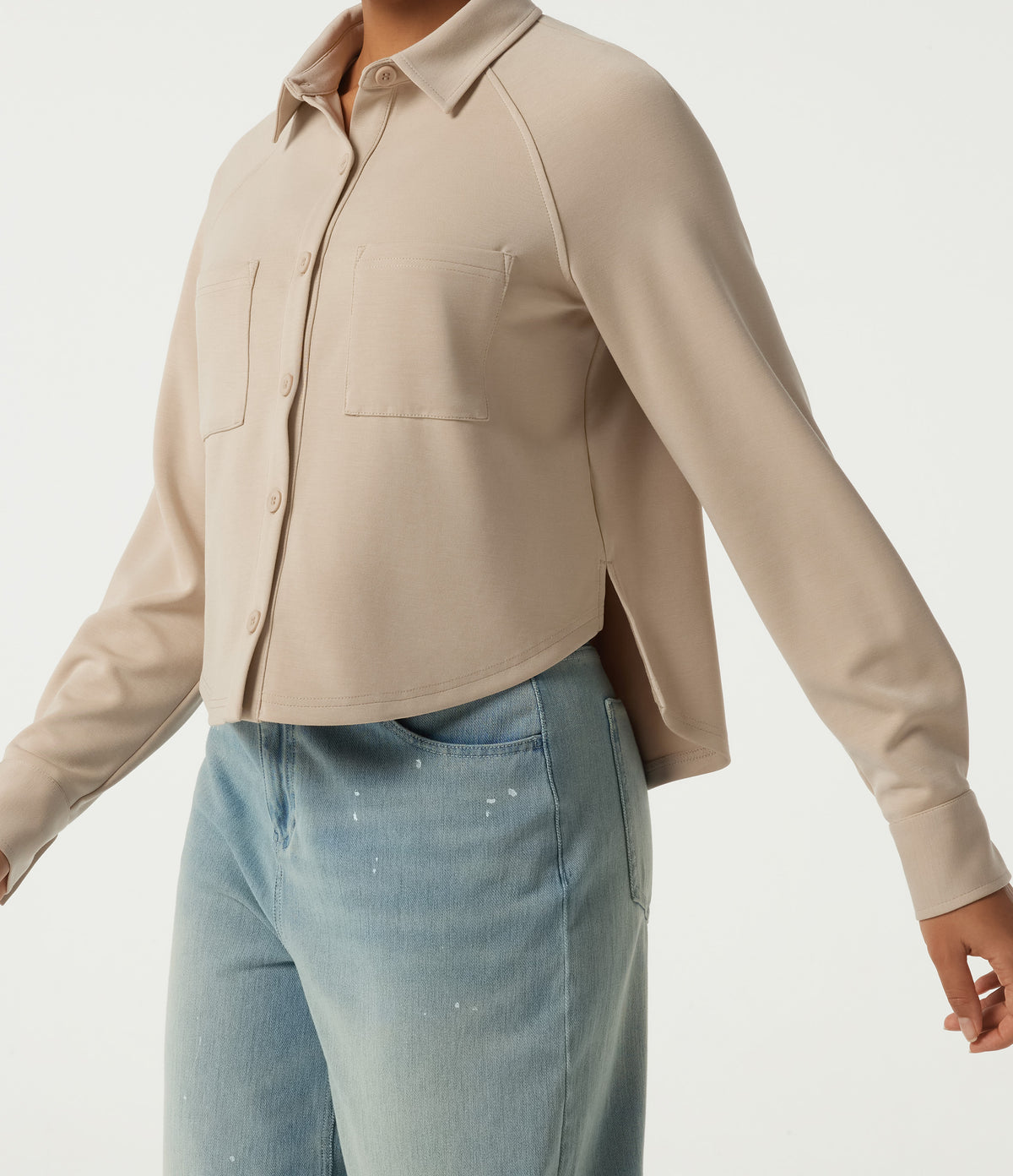 Stand Collar Long Sleeve Casual Jacket with Pockets — Humus — view 8