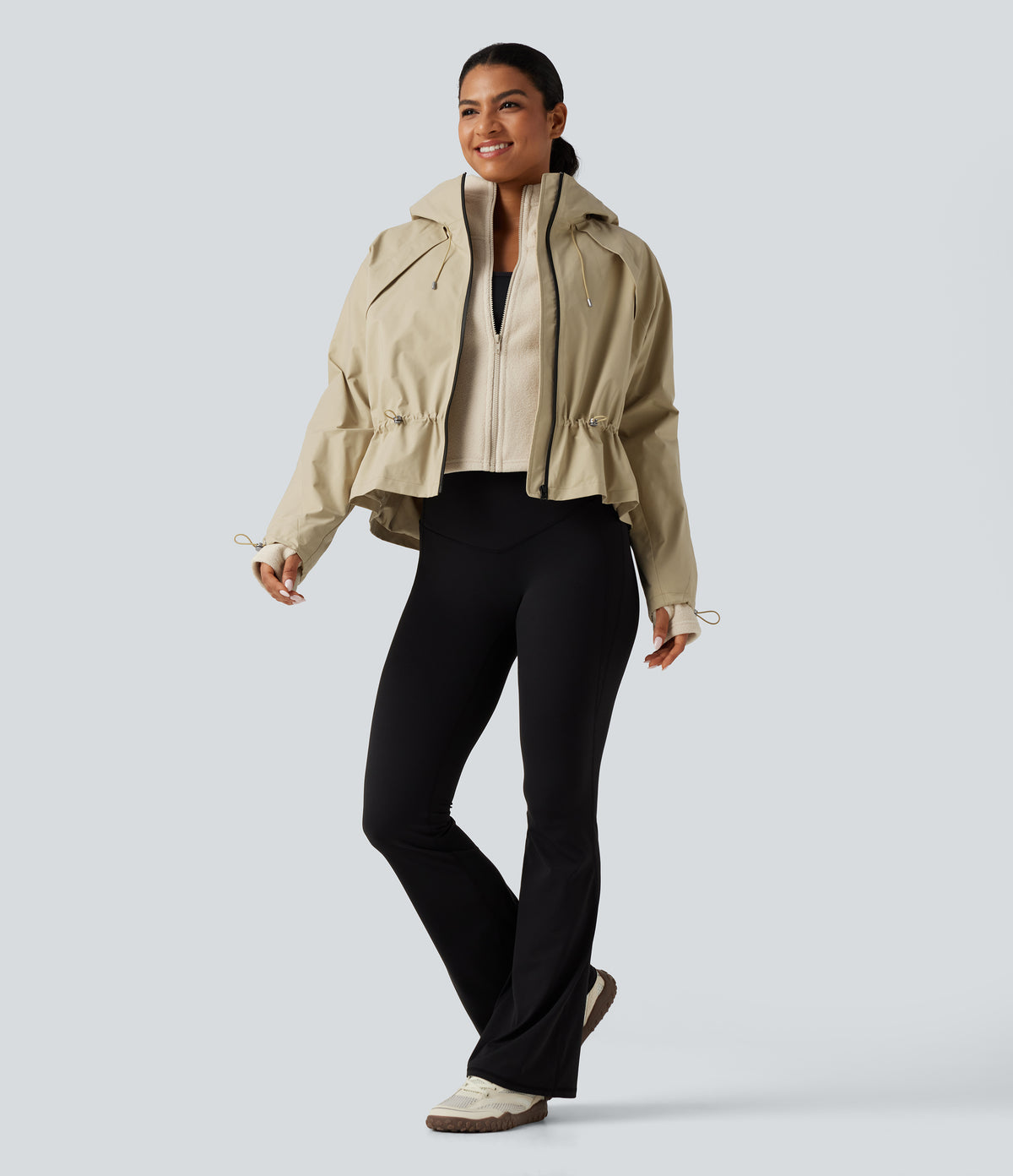 Hooded Long Sleeve 2-Piece Hiking Windbreaker Jacket with Pockets — Mojave Desert — view 4