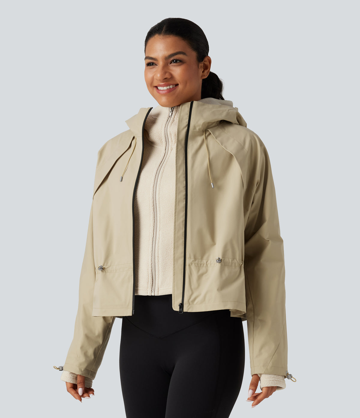 Hooded Long Sleeve 2-Piece Hiking Windbreaker Jacket with Pockets — Mojave Desert — view 3