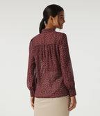 Long Sleeve Polka Dot Casual Chiffon Shirt — Merlot Gala Dot — view 2