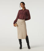 Long Sleeve Polka Dot Casual Chiffon Shirt — Merlot Gala Dot — view 7
