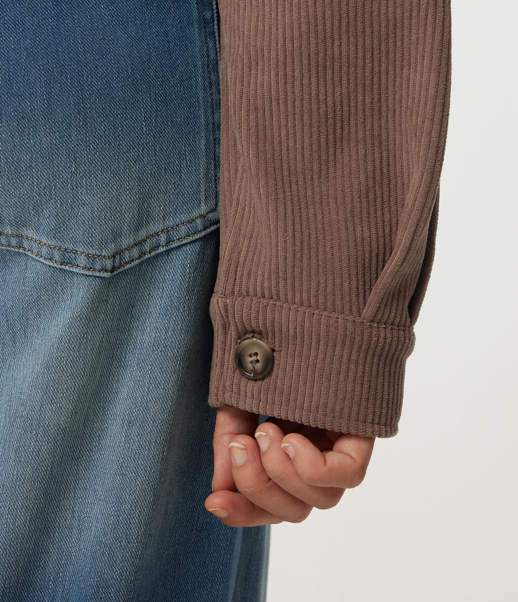 Lapel Collar Long Sleeve Pleated Corduroy Casual Shacket with Pockets — Coca Mocha — view 7