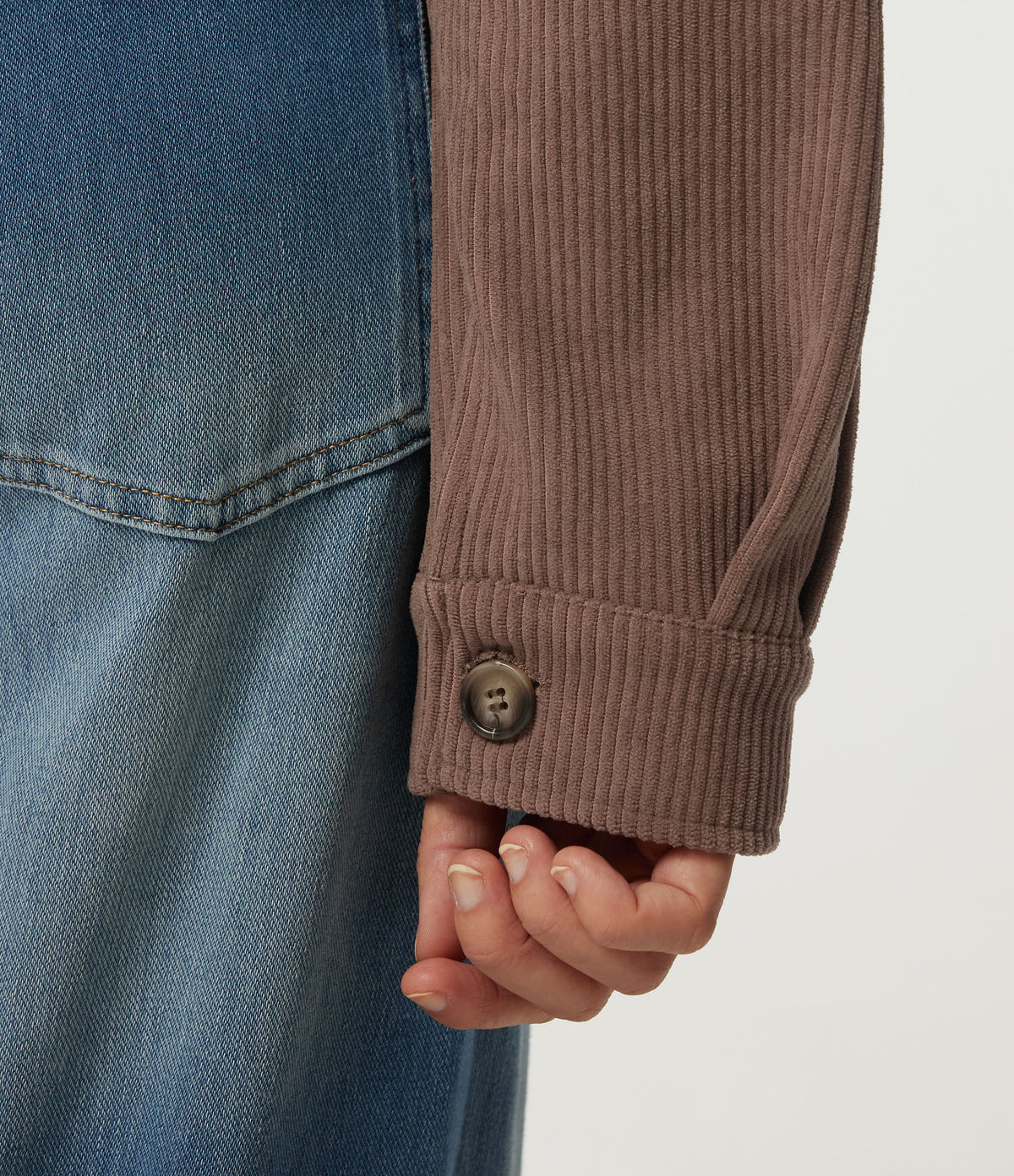Lapel Collar Long Sleeve Pleated Corduroy Casual Shacket with Pockets — Coca Mocha — view 7