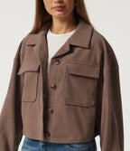 Lapel Collar Long Sleeve Pleated Corduroy Casual Shacket with Pockets — Coca Mocha — view 5