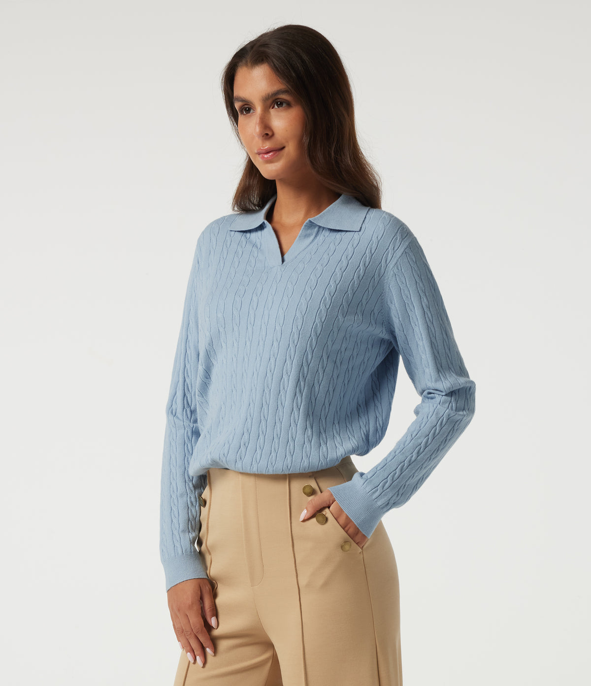 Polo Neck Long Sleeve Work Jumper — Blue Fog — view 3