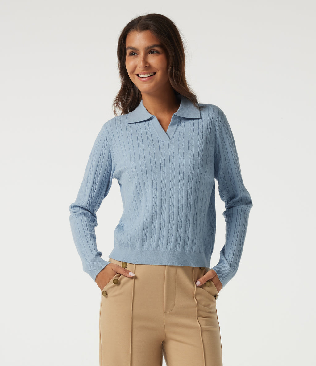 Polo Neck Long Sleeve Work Jumper — Blue Fog — view 1