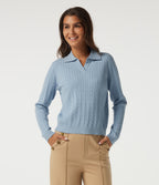 Polo Neck Long Sleeve Work Jumper — Blue Fog — view 1