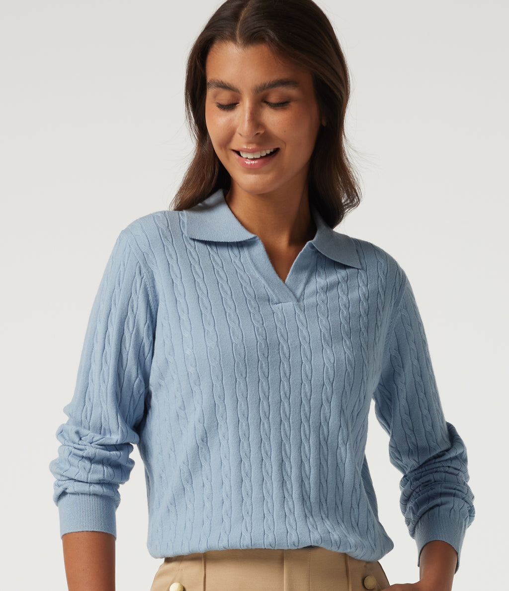 Polo Neck Long Sleeve Work Jumper — Blue Fog — view 4