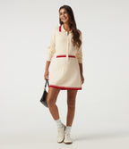 Polo Long Sleeve Pleated Color Block Bodycon Casual Mini Sweater Dress — Buttercream — view 7