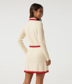 Polo Long Sleeve Pleated Color Block Bodycon Casual Mini Sweater Dress — Buttercream — view 2