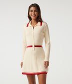 Polo Long Sleeve Pleated Color Block Bodycon Casual Mini Sweater Dress — Buttercream — view 1