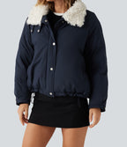 Collared Long Sleeve Casual Padded Jacket with Pockets — Navy — view 6