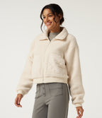 Lapel Long Sleeve Casual Sherpa Jacket with Pockets — Arctic Wolf — view 3