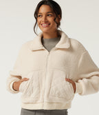 Lapel Long Sleeve Casual Sherpa Jacket with Pockets — Arctic Wolf — view 4
