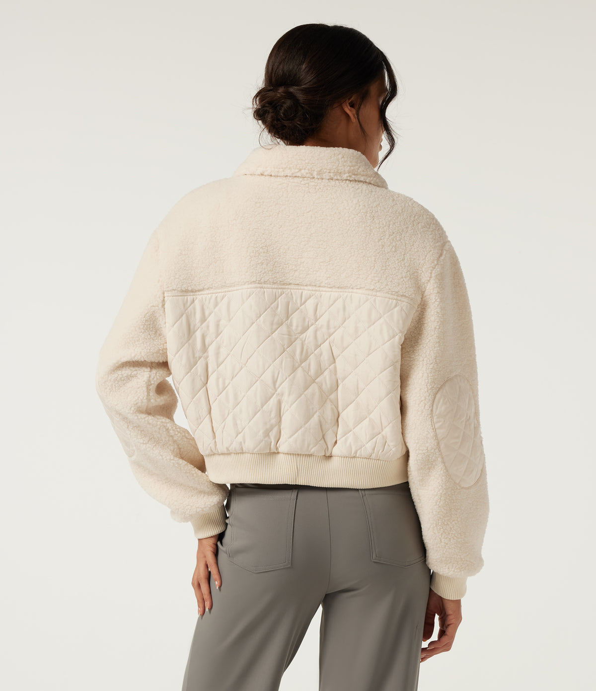 Lapel Long Sleeve Casual Sherpa Jacket with Pockets — Arctic Wolf — view 2