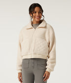 Lapel Long Sleeve Casual Sherpa Jacket with Pockets — Arctic Wolf — view 1