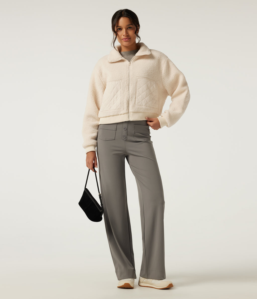 Lapel Long Sleeve Casual Sherpa Jacket with Pockets — Arctic Wolf — view 7