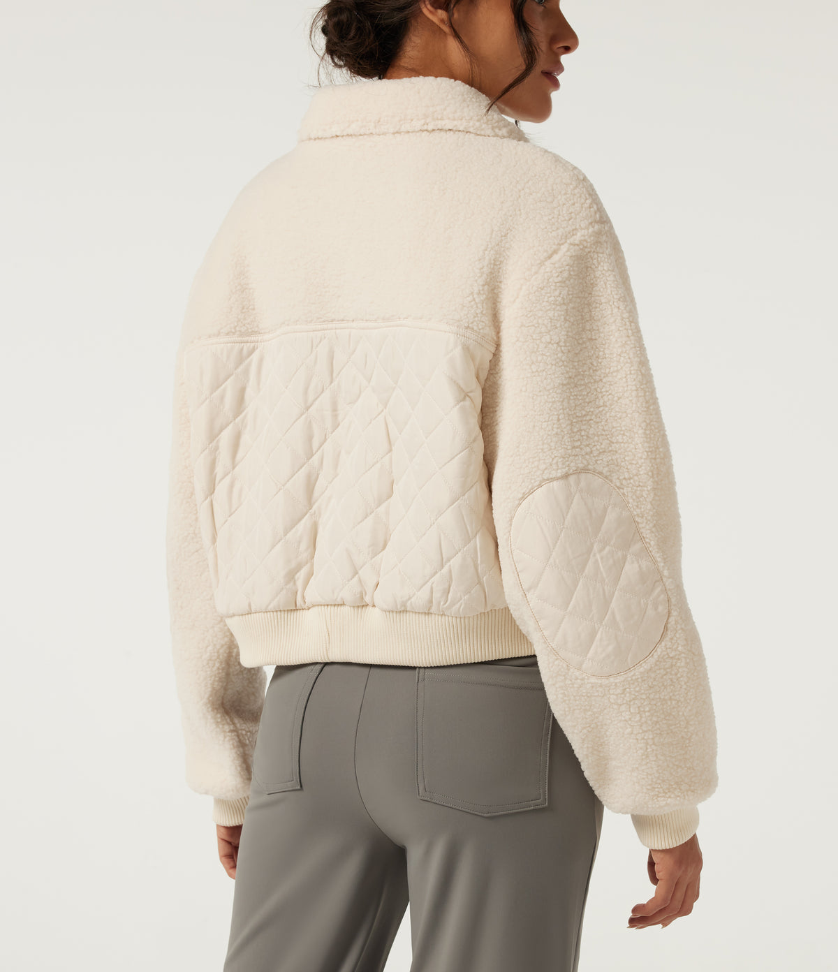 Lapel Long Sleeve Casual Sherpa Jacket with Pockets — Arctic Wolf — view 5