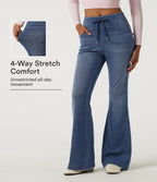 Mid Rise Drawstring Flare Casual Jeans with Pockets — Blue Jasper Denim — view 1