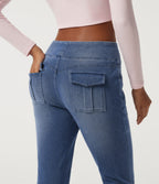 Mid Rise Drawstring Flare Casual Jeans with Pockets — Blue Jasper Denim — view 5