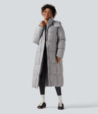 Hooded Long Sleeve Longline Casual Down Jacket with Pockets — Glacier Gray — view 1