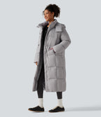 Hooded Long Sleeve Longline Casual Down Jacket with Pockets — Glacier Gray — view 3
