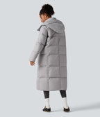 Hooded Long Sleeve Longline Casual Down Jacket with Pockets — Glacier Gray — view 2